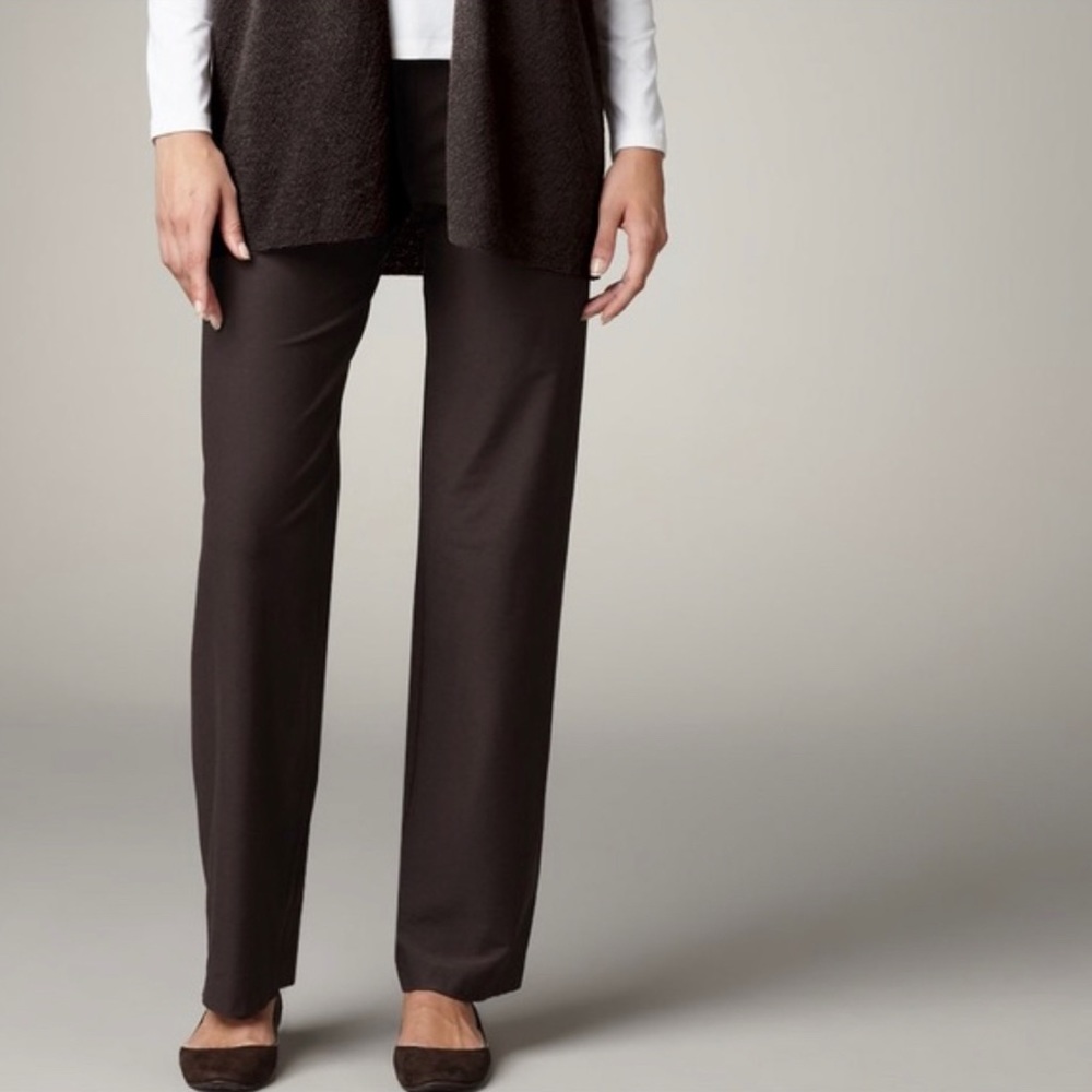 EILEEN FISER Brown Chocolate Wool Straight-Leg Pants Size S Minimalist Classic